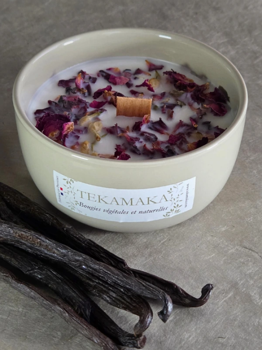 Bougie Bohème 200 g en porcelaine – Mèche bois crépitante | Parfums au choix | TEKAMAKA