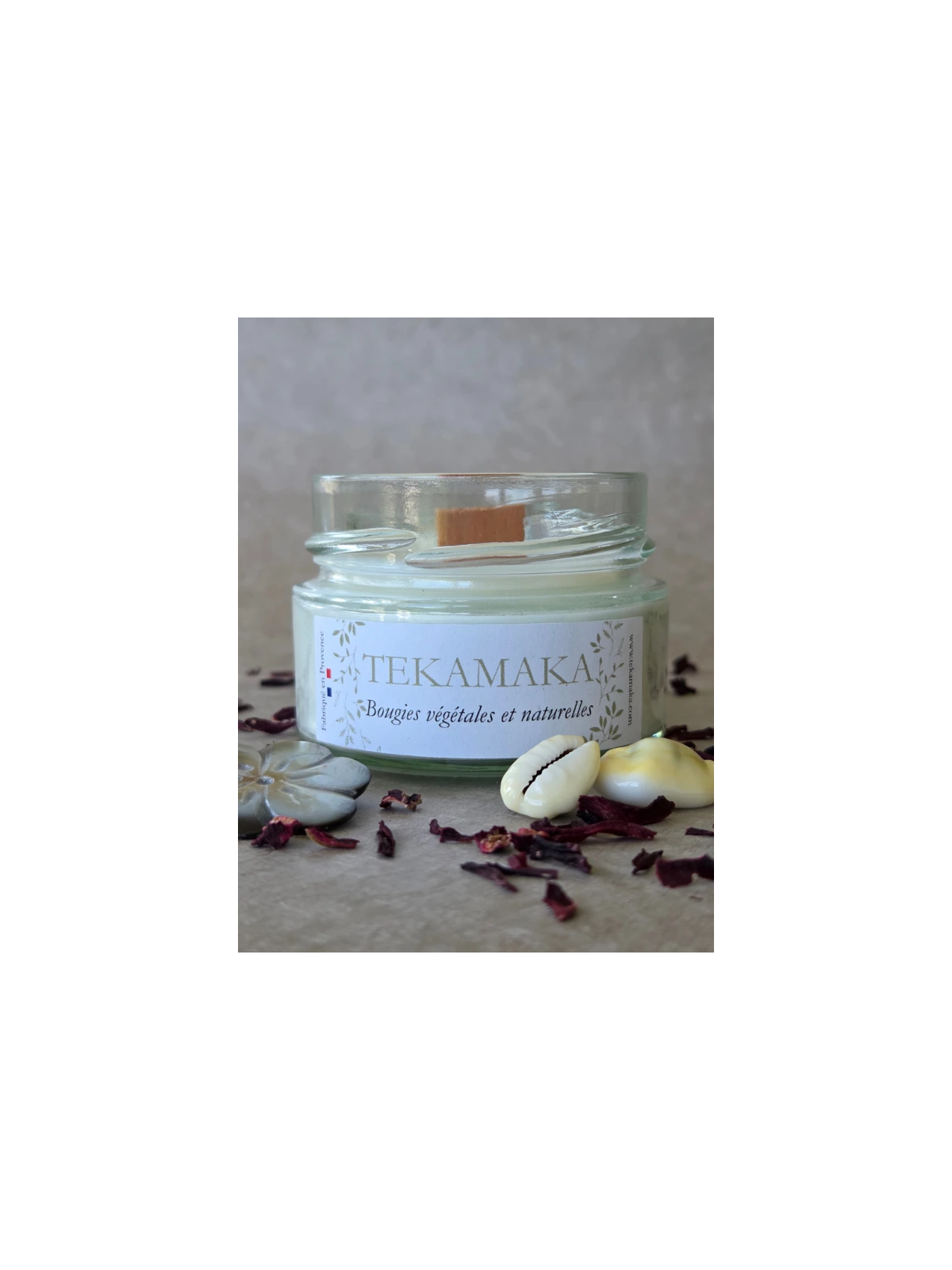 Bougie crépitante Monoï des Îles 90 g – Bougie artisanale parfumée | TEKAMAKA