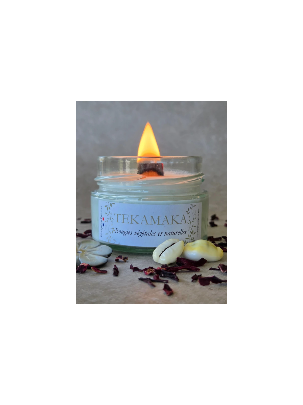 Bougie crépitante Monoï des Îles 90 g – Bougie artisanale parfumée | TEKAMAKA
