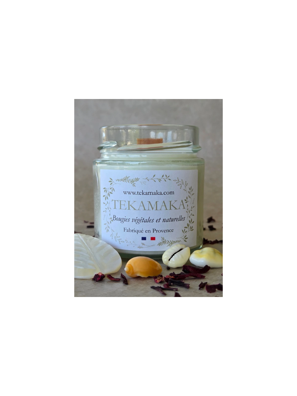 Bougie crépitante Monoï des Îles 160 g – Bougie artisanale parfumée | TEKAMAKA
