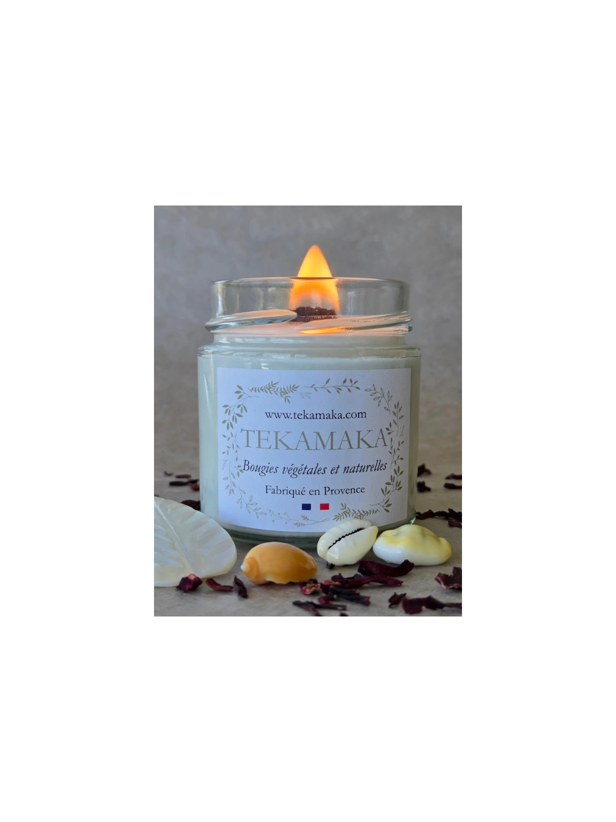 Bougie crépitante Monoï des Îles 160 g – Bougie artisanale parfumée | TEKAMAKA